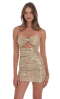 Strapless Sequin Cutout Bodycon Dress in Gold