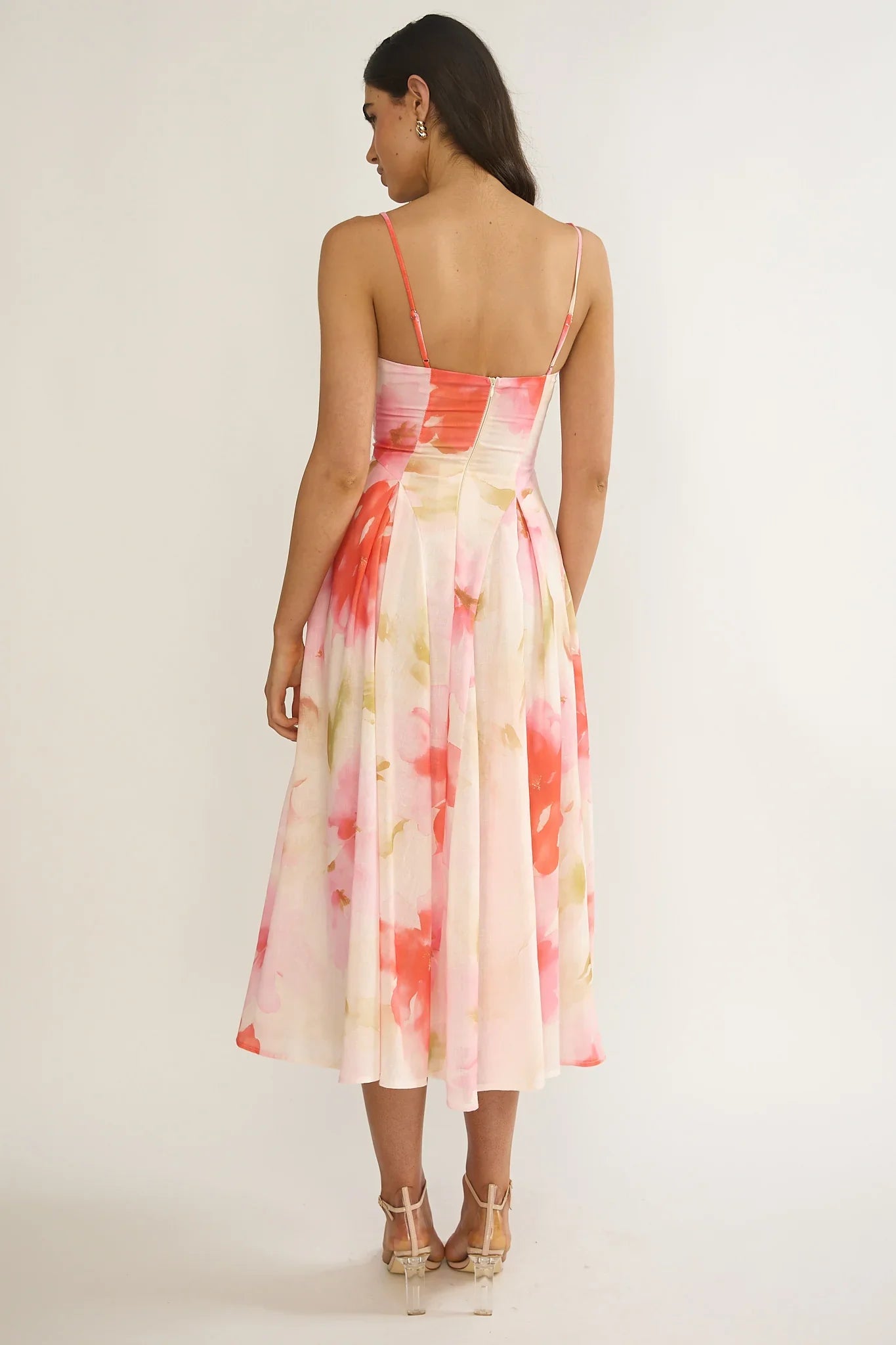 Get My Attention Pleat Waist Maxi Dress Floral Pink