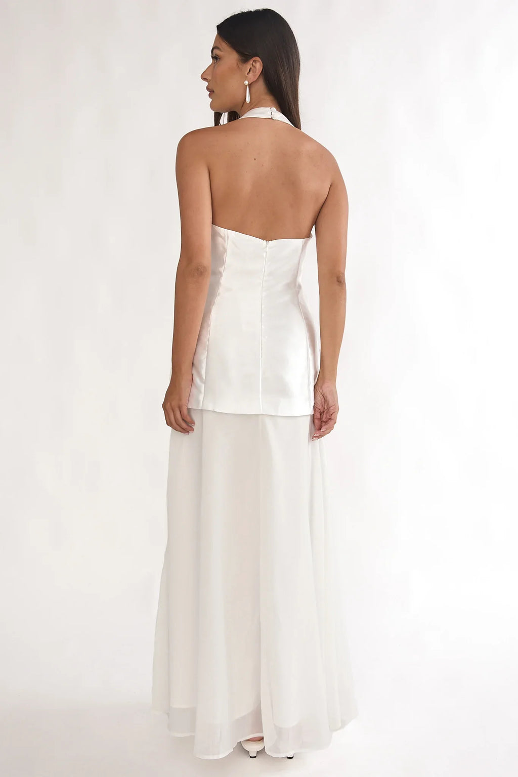 Elyria 3D Ruffle Halter Maxi Dress White
