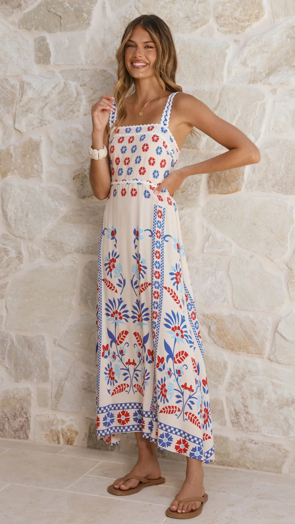 Michaela Maxi Dress - Blue/Red Floral