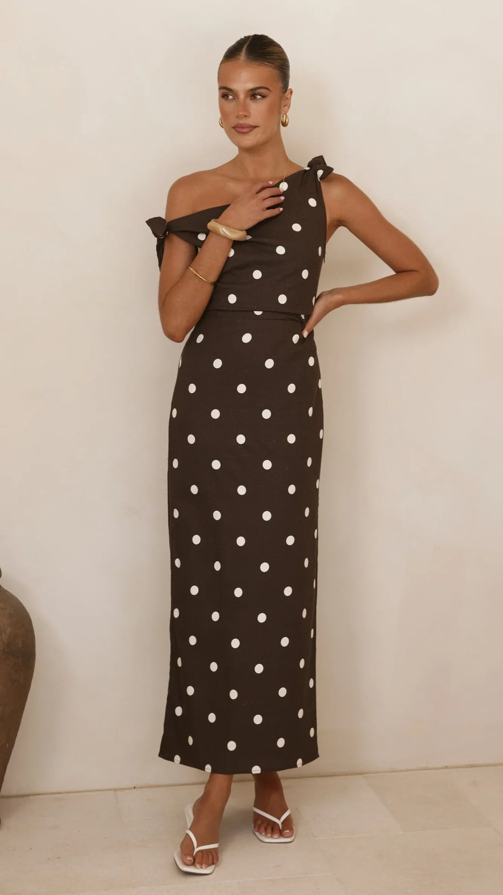 Simone Maxi Dress - Brown Polka Dot