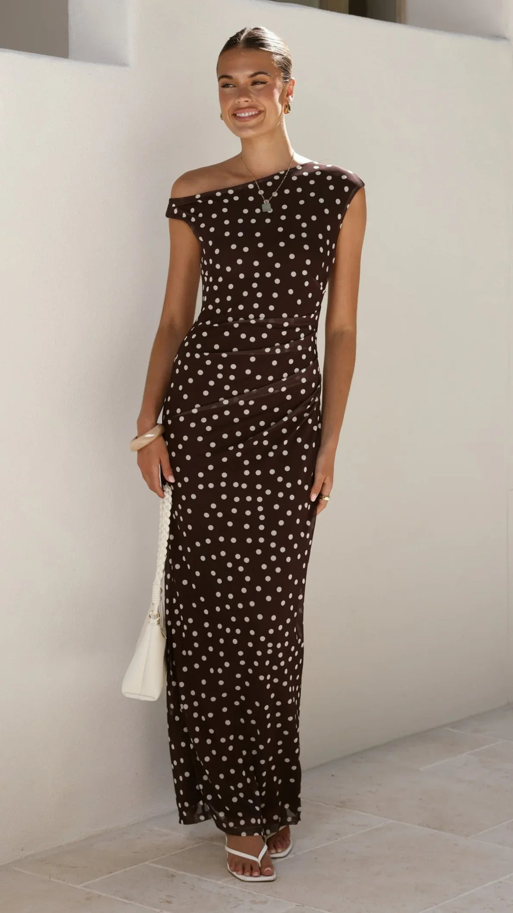 Lilani Maxi Dress - Chocolate/White Polka Dot