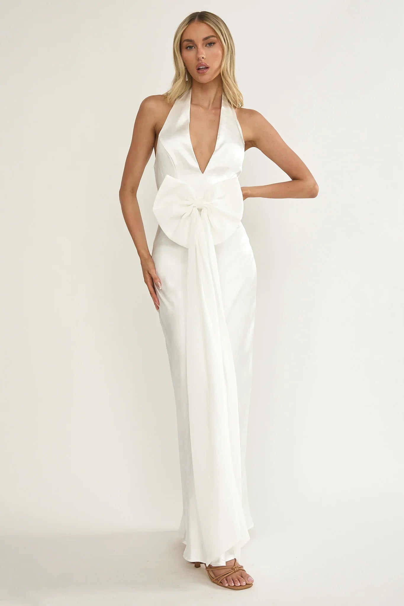 Ophelina Oversized Bow Halter Dress White