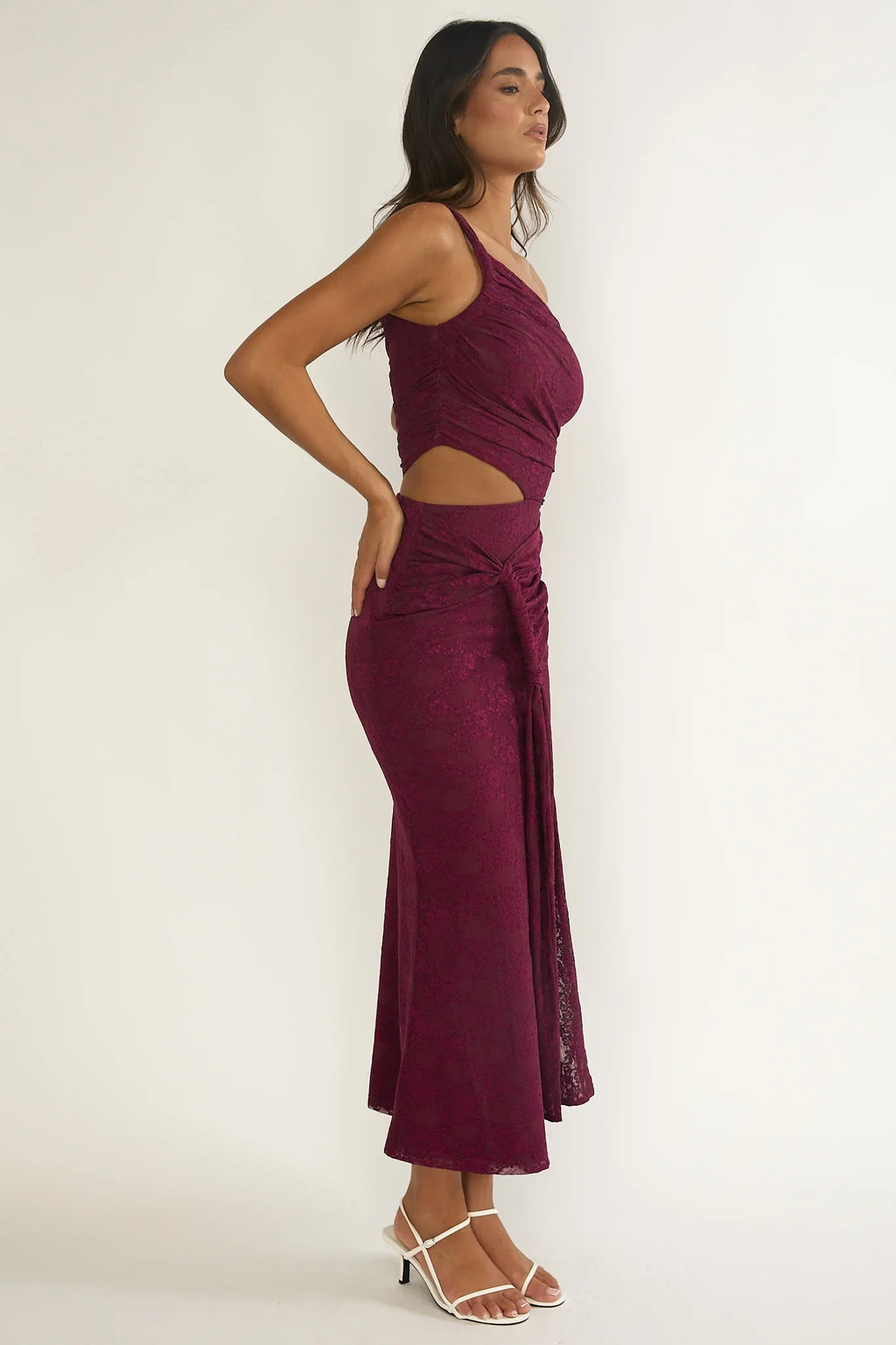 Luli One-Shoulder Cut-Out Maxi Dress Textured Plum