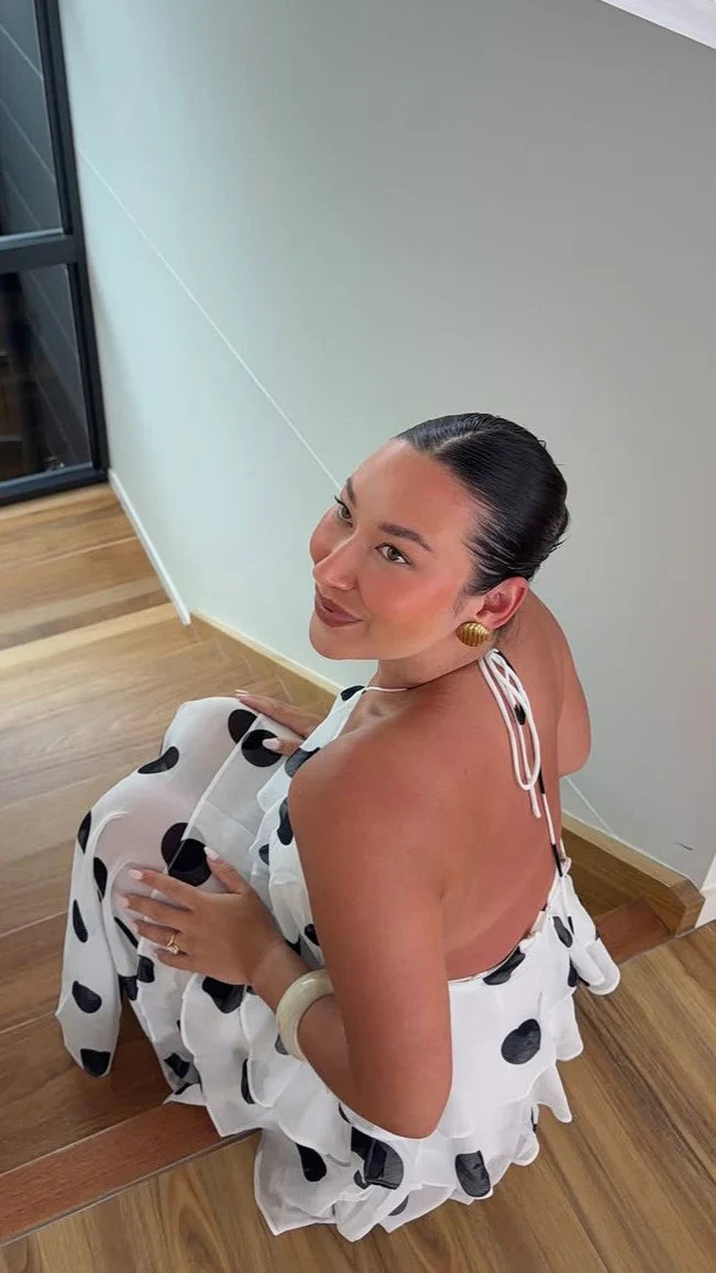 Loana Maxi Dress - White/Black Spot