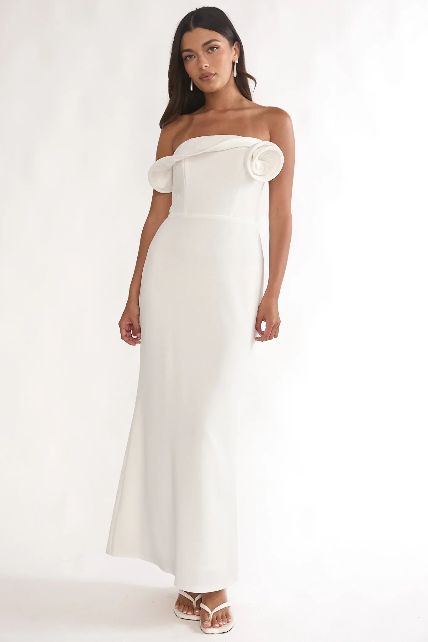Amellia Off-Shoulder Rosette Maxi Dress White