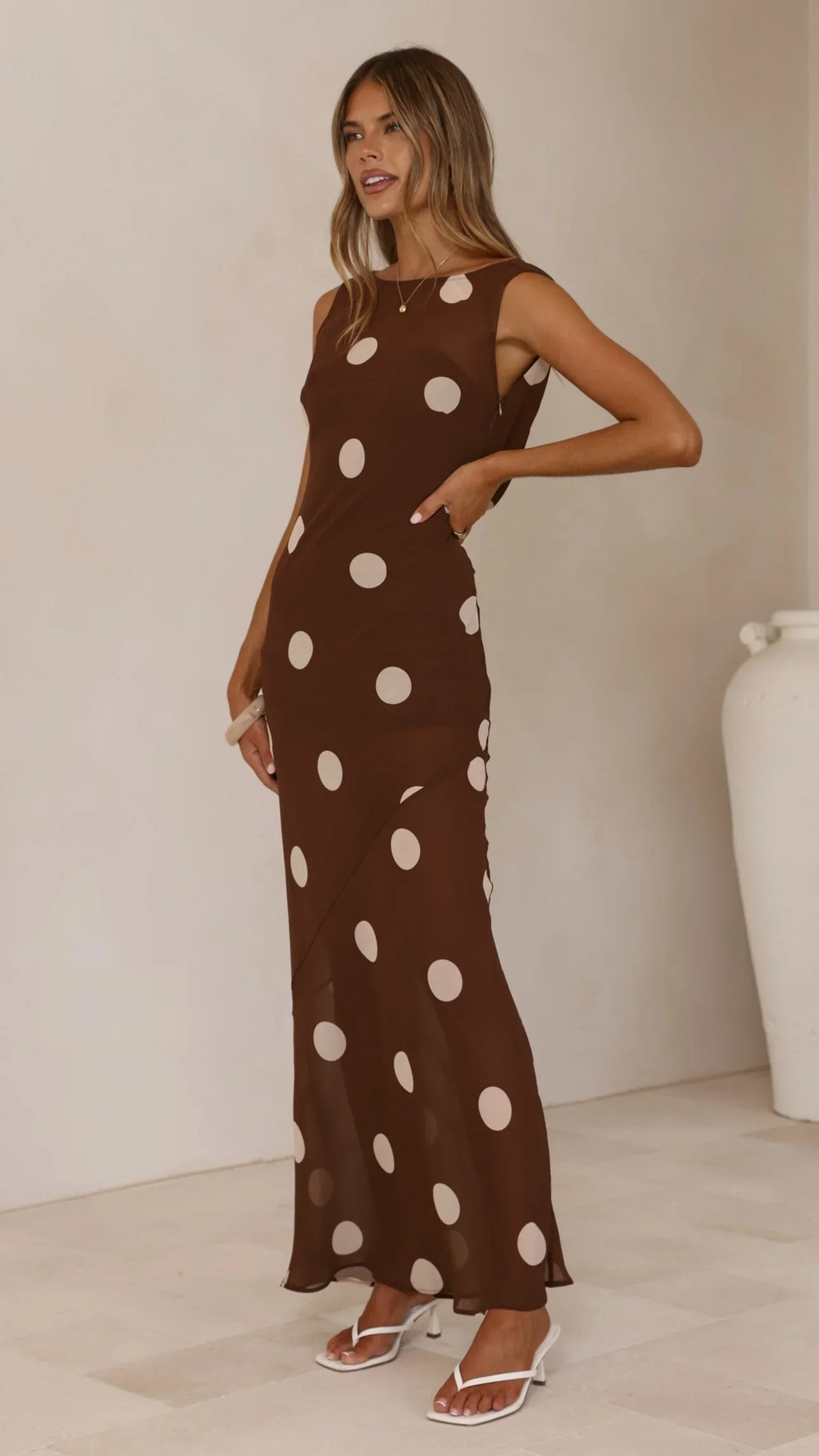 Beverly Maxi Dress - Chocolate/Cream Polka Dot