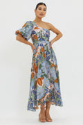 Jayni Puffed One Shoulder Midi Dress Blue