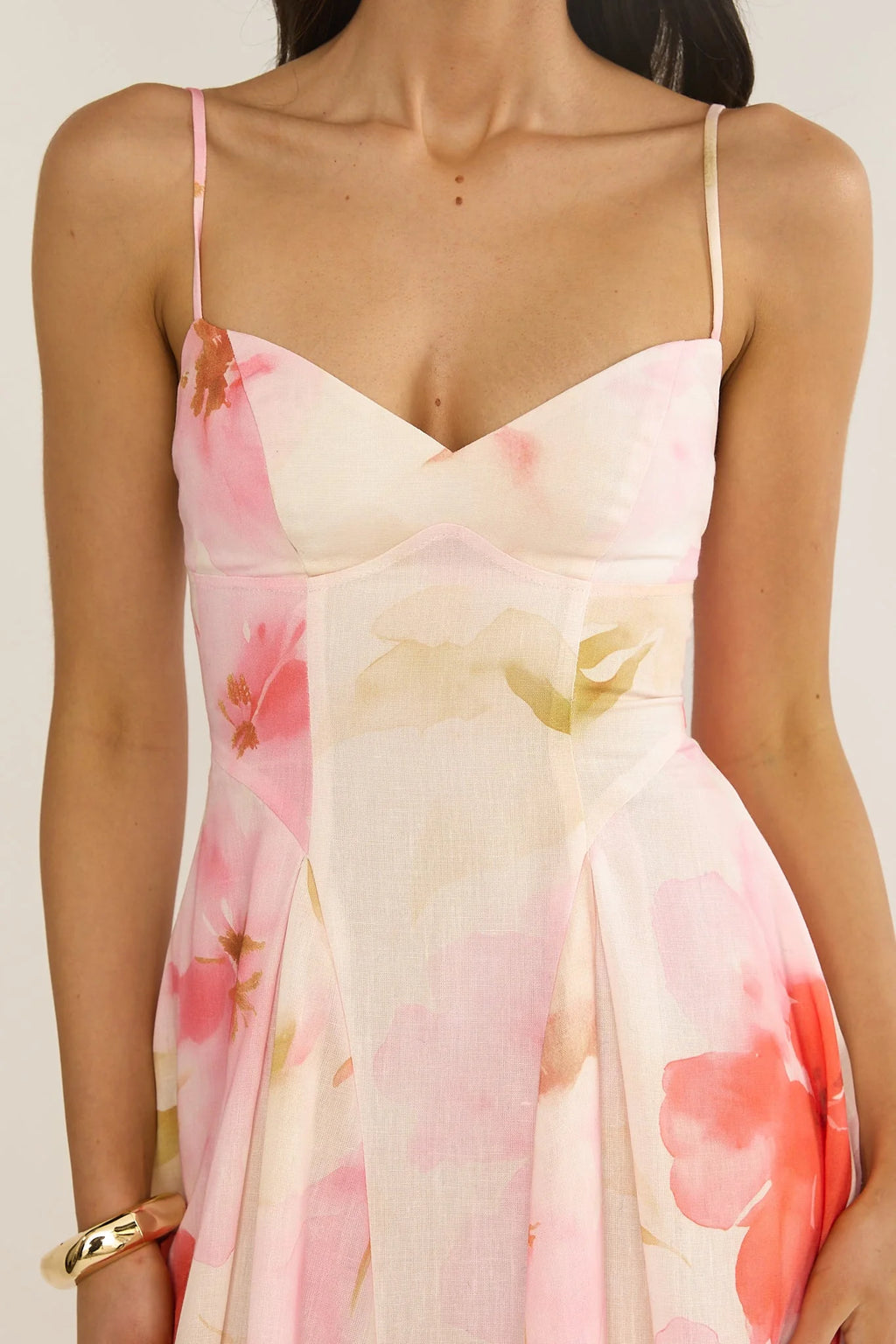Get My Attention Pleat Waist Maxi Dress Floral Pink