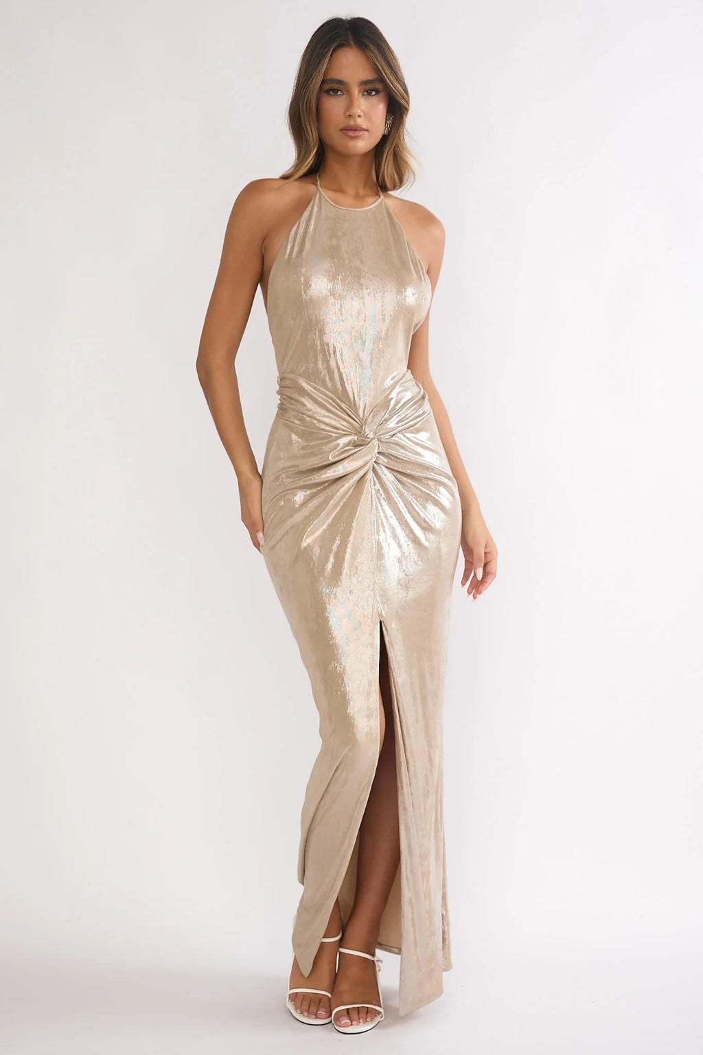 Delphinah Twist Waist Maxi Dress Champagne