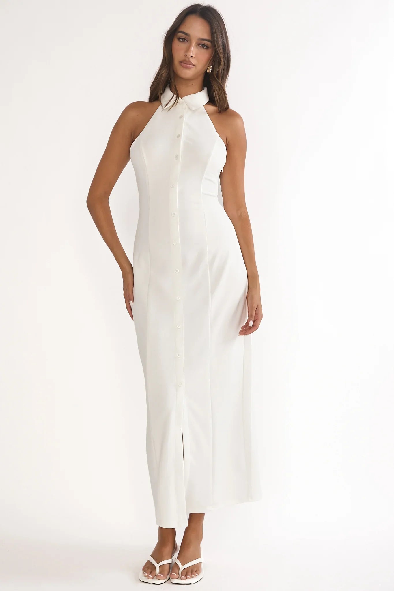 Esmarie Collared Maxi Dress White