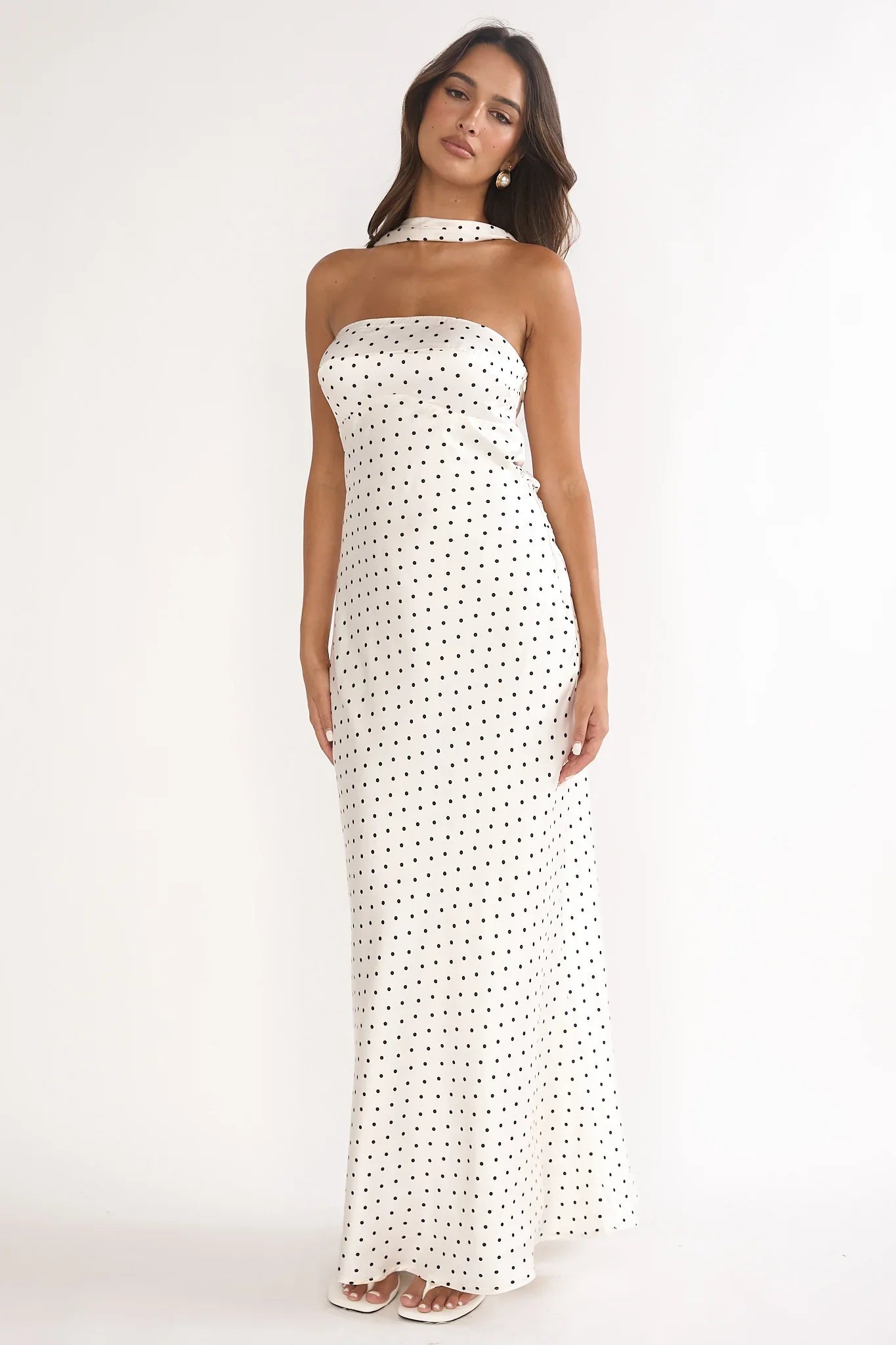 Damsel Reverse Halter Maxi Dress Polka Dot White