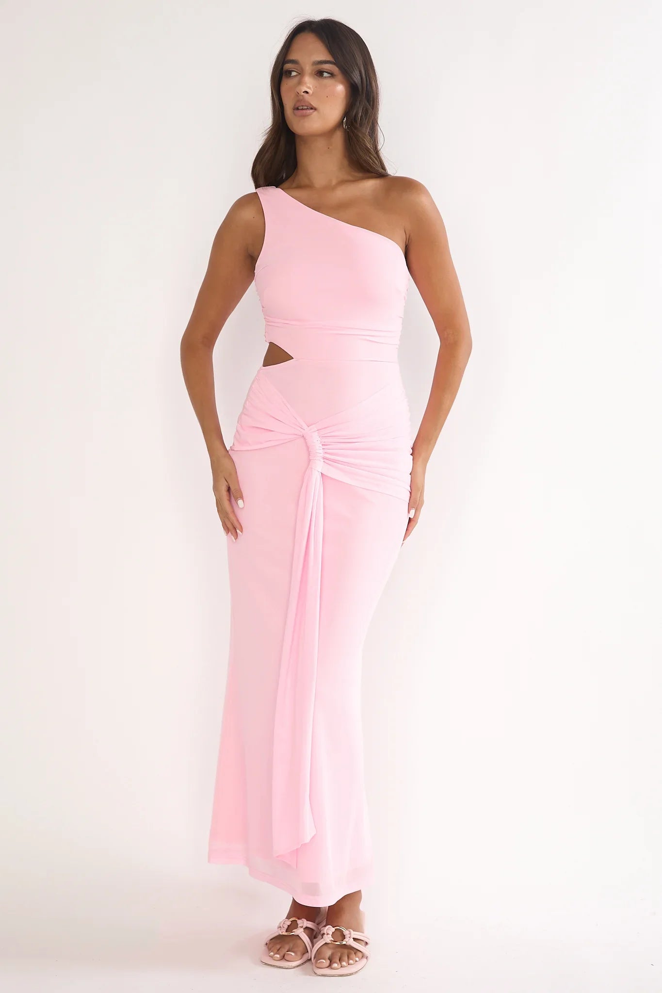Luli One-Shoulder Cut-Out Maxi Dress Pink