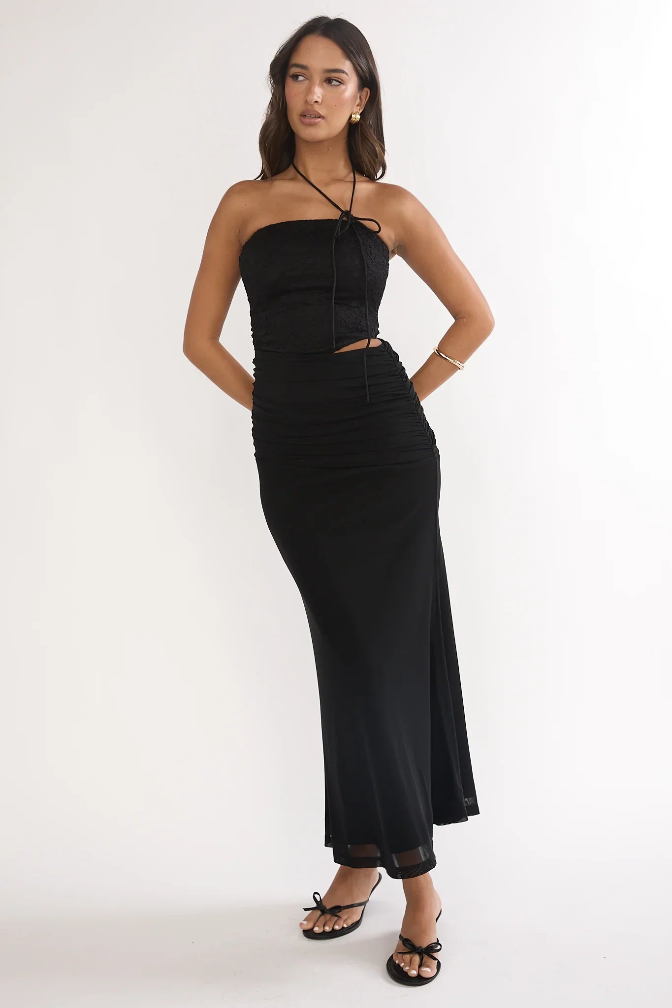 Truths Cut-Out Waist Ruched Maxi Dress Black