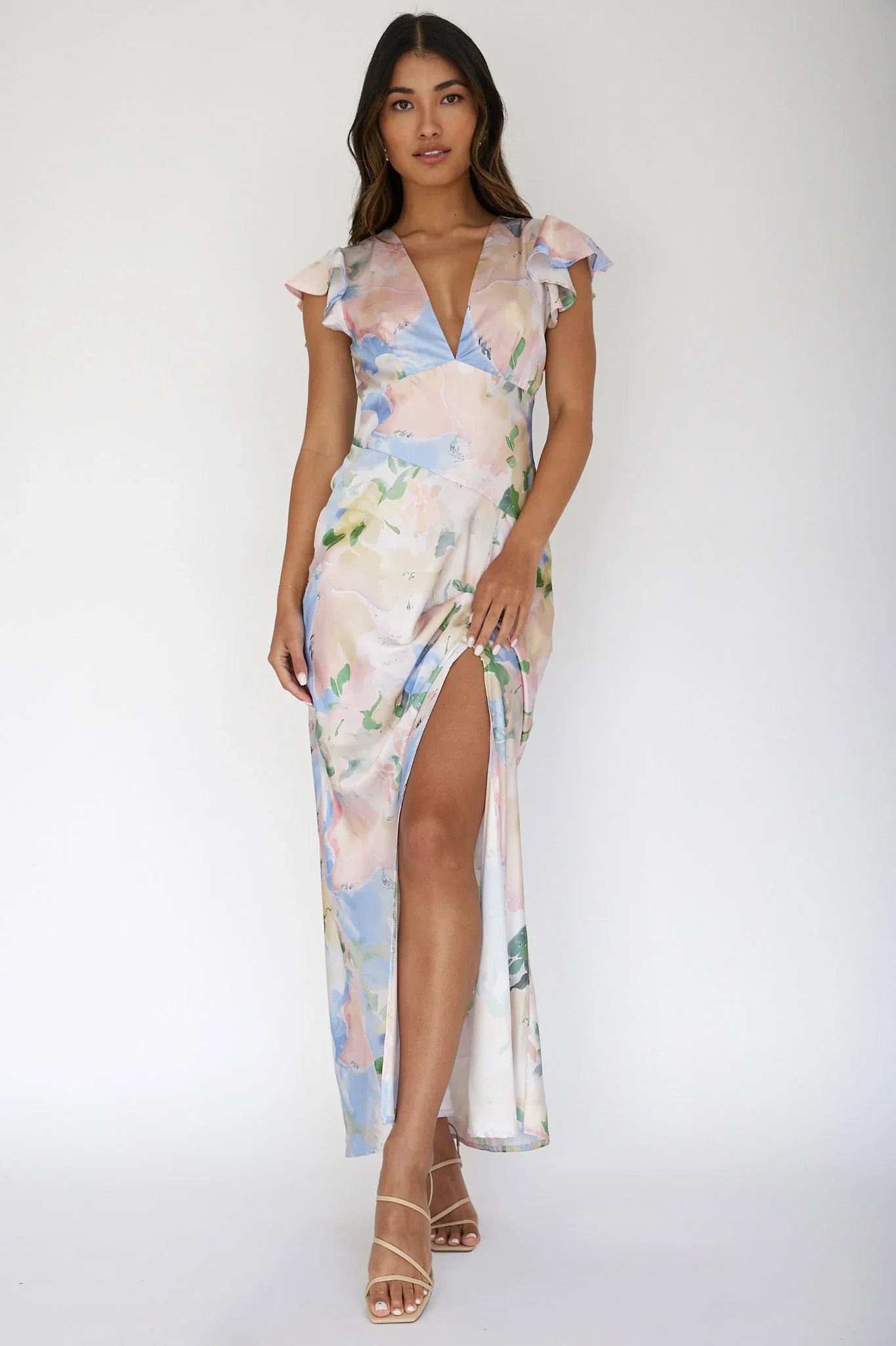Jannet Keyhole Back Maxi Dress Floral Apricot