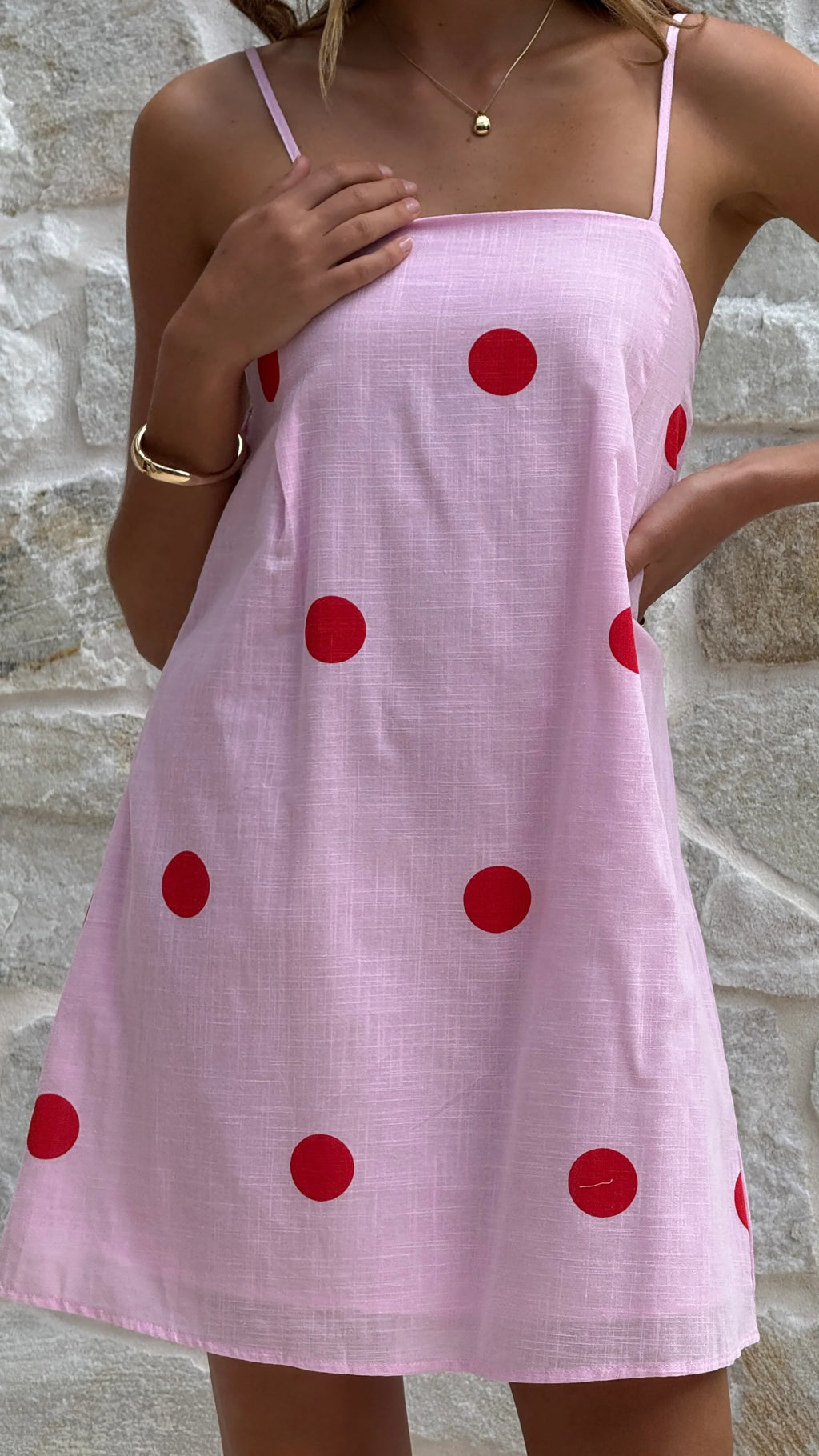 Bethani Mini Dress - Pink Red Polka