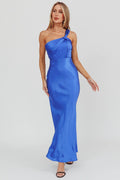 Fly Love Satin One Shoulder Maxi Dress Navy