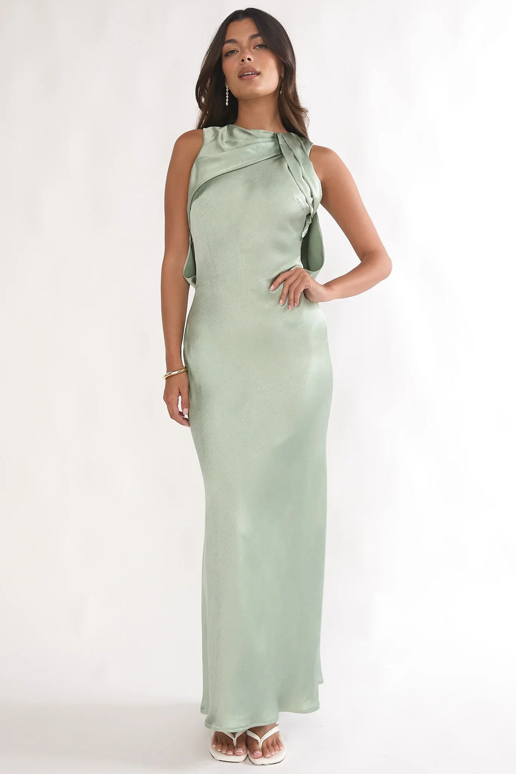 Levinia Draped Back Maxi Dress Pistachio