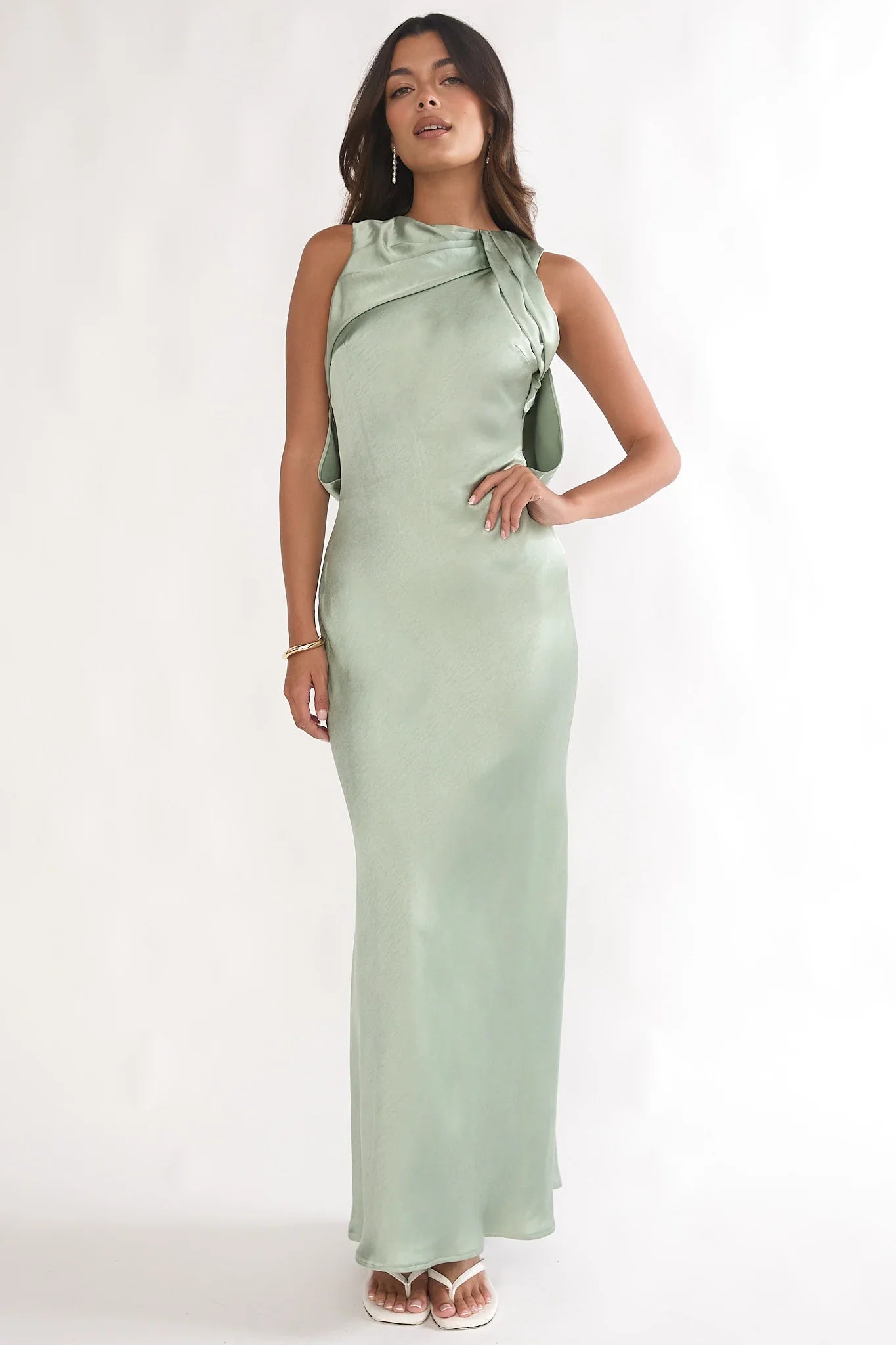 Levinia Draped Back Maxi Dress Pistachio