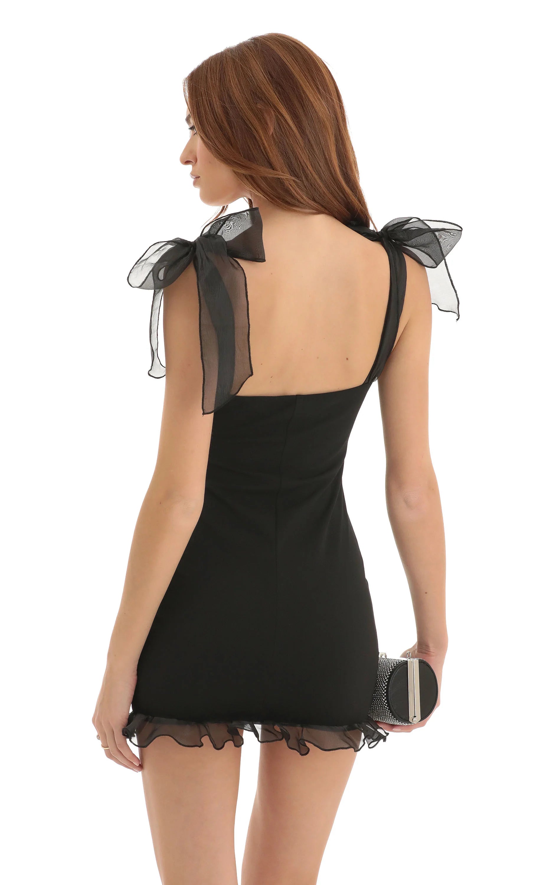 Crepe Ruffle Dress in Black