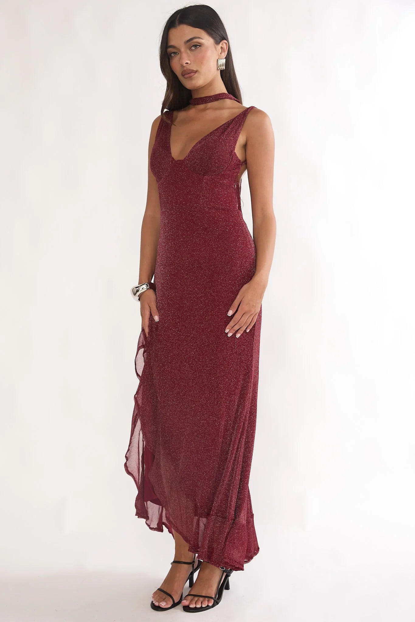 Chantrelle Twist Back Split Maxi Dress Wine