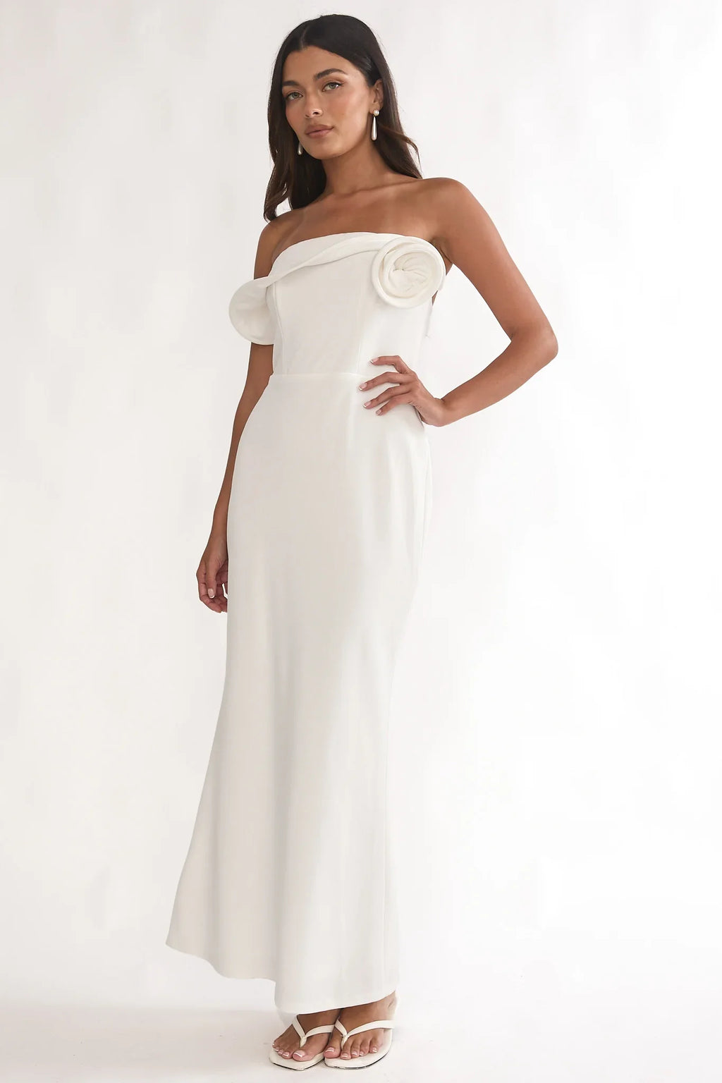 Amellia Off-Shoulder Rosette Maxi Dress White
