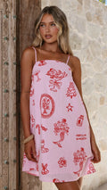 Bethani Mini Dress - Pink Festive Print
