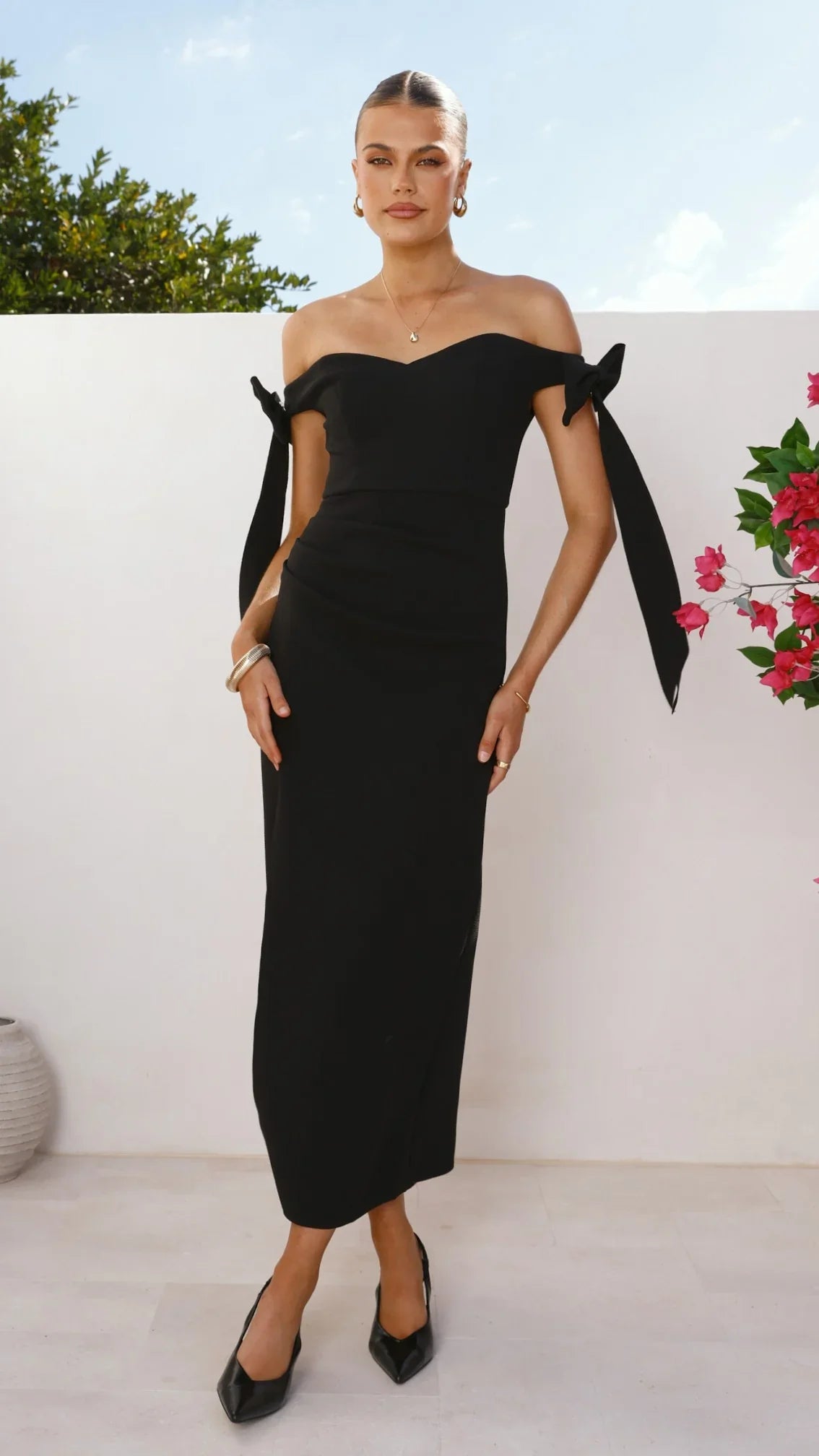 Zylah Off Shoulder Midi Dress - Black