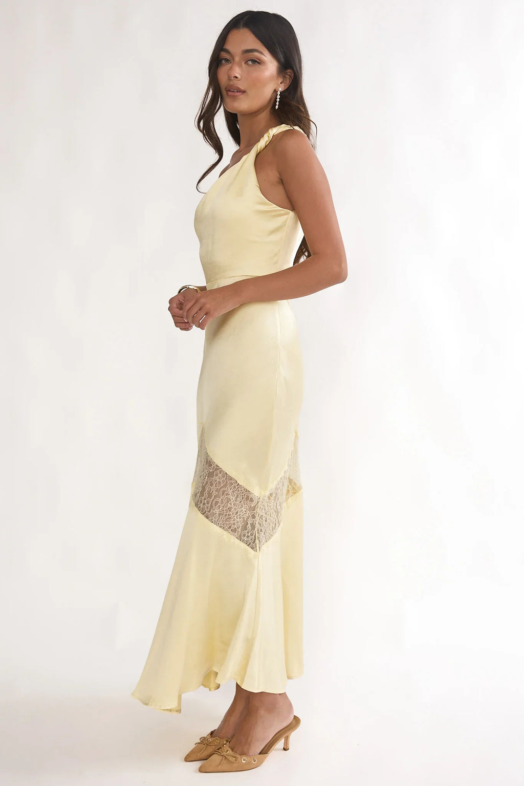 Avielle Lace Trim One-Shoulder Maxi Dress Butter
