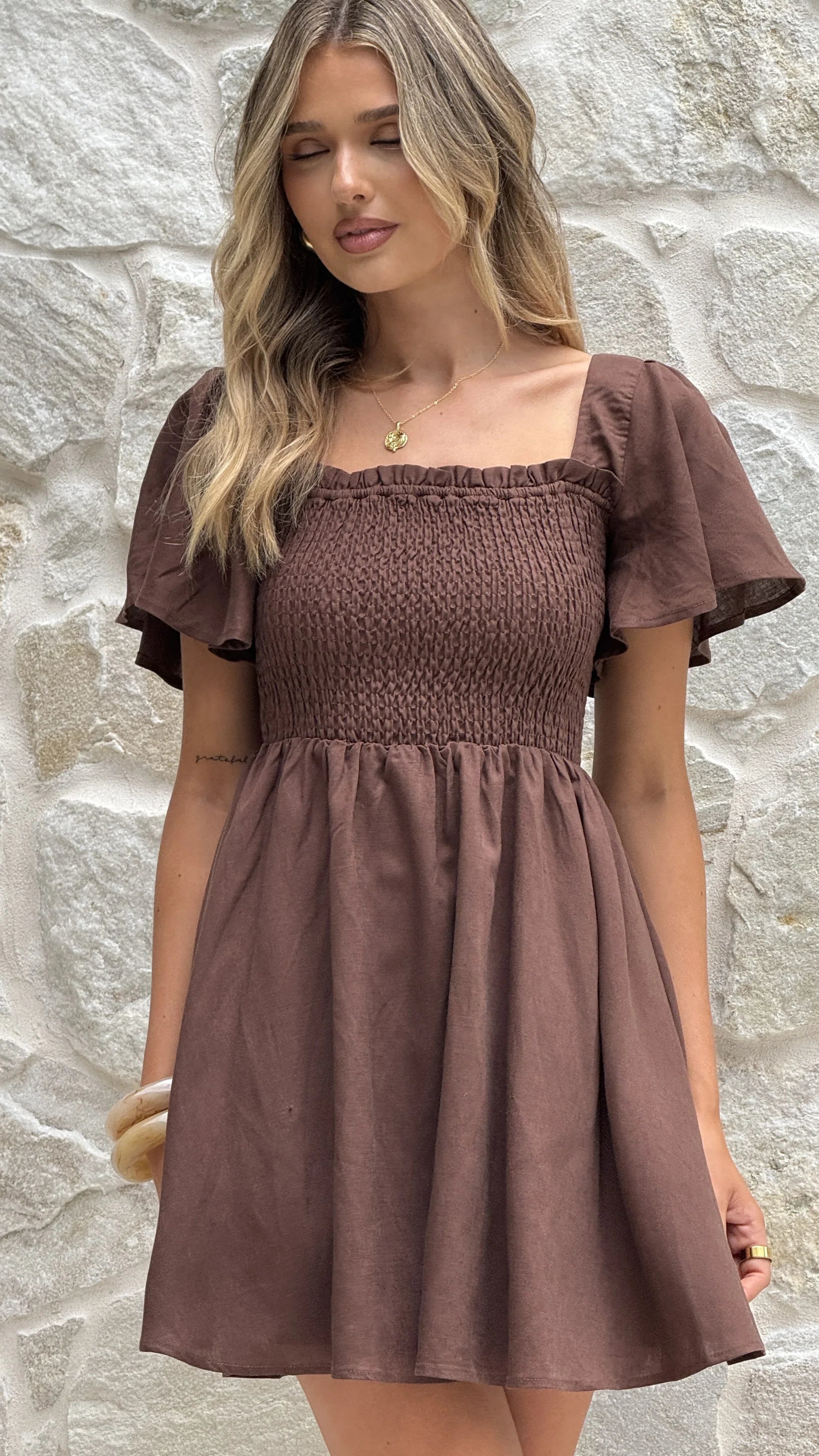 Molly Linen Mini Dress - Chocolate
