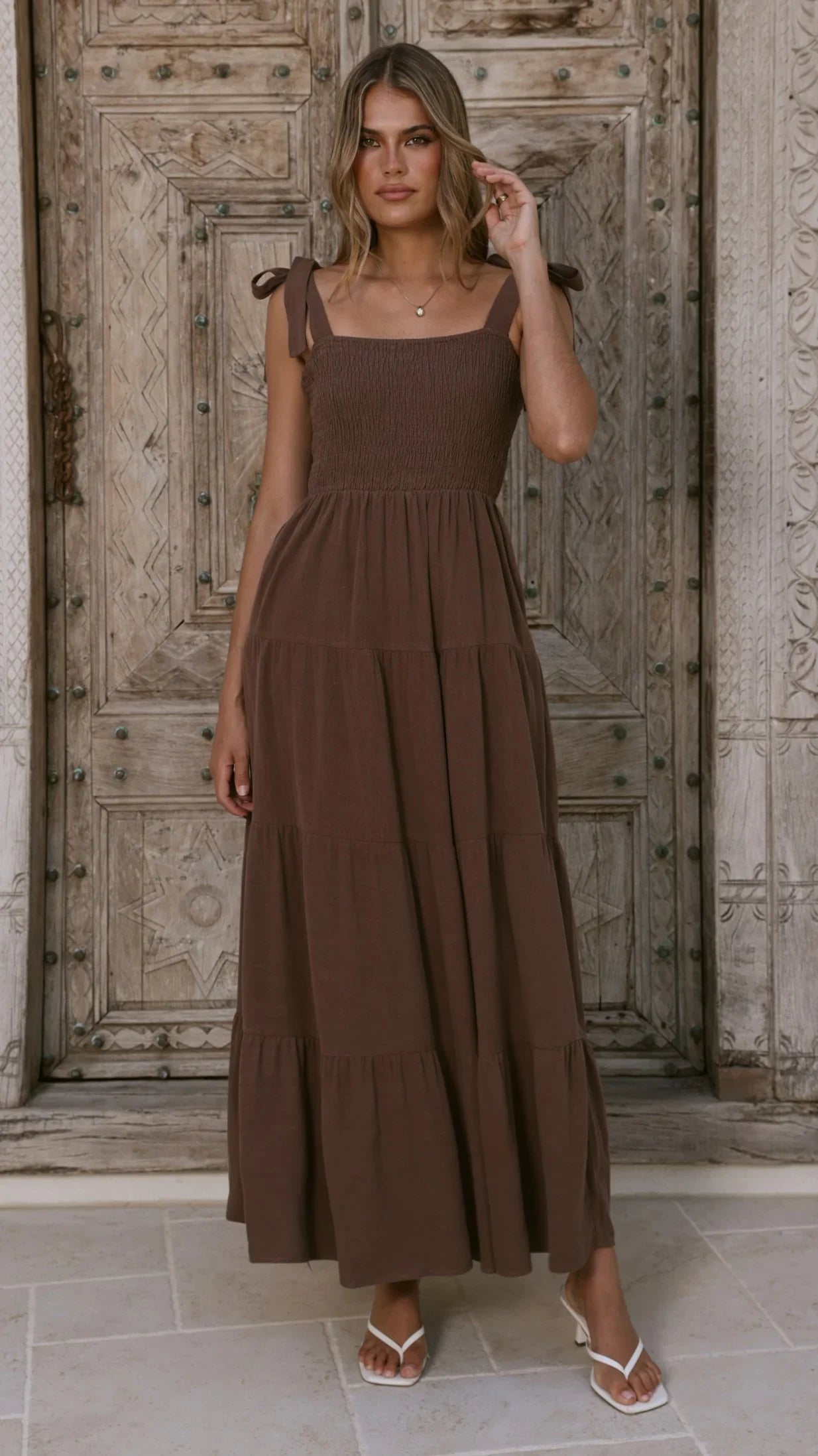 Carlina Tiered Maxi Dress - Chocolate