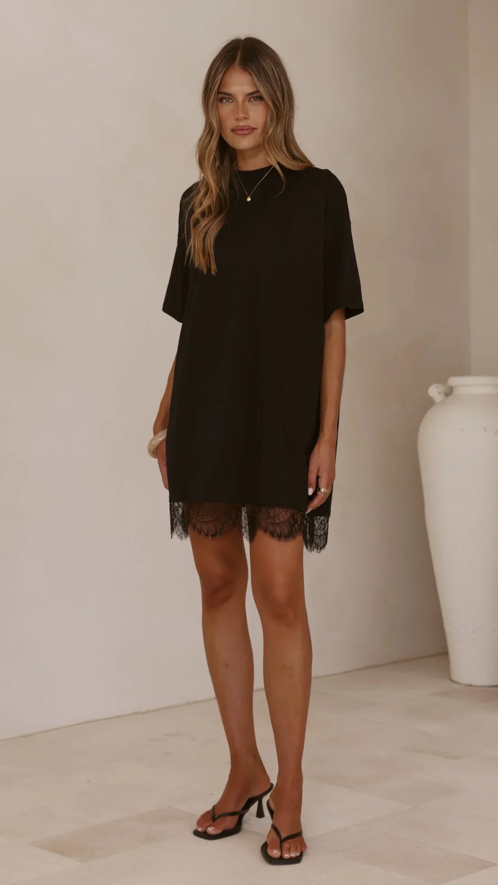 Saya T Shirt Lace Mini Dress - Black