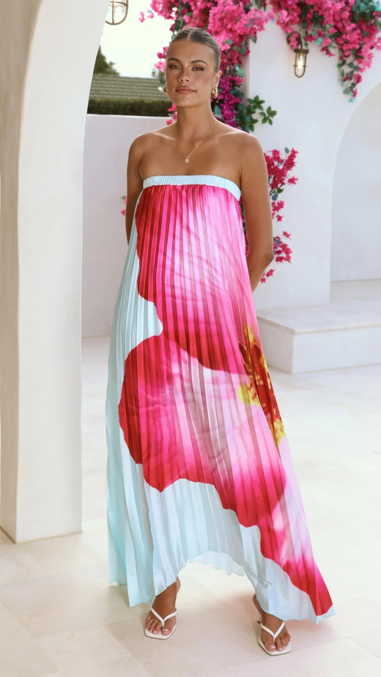 Neve Strapless Maxi Dress - Blue/Pink Floral
