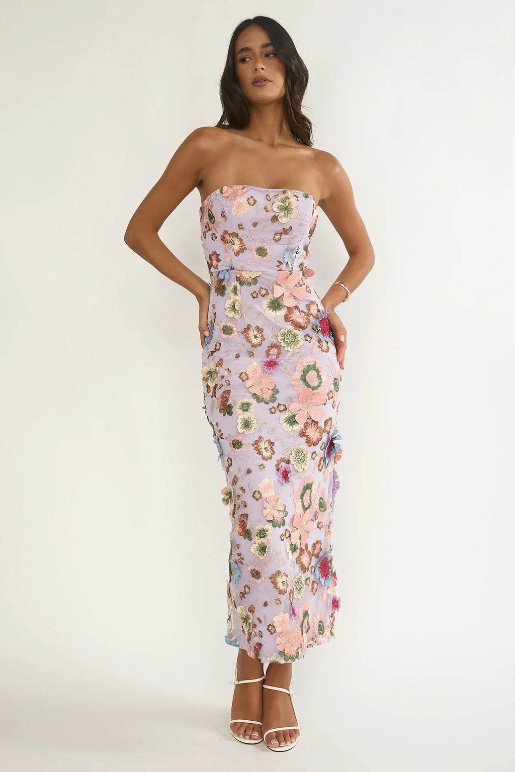 Posetta Strapless Floral Embellished Maxi Dress Purple