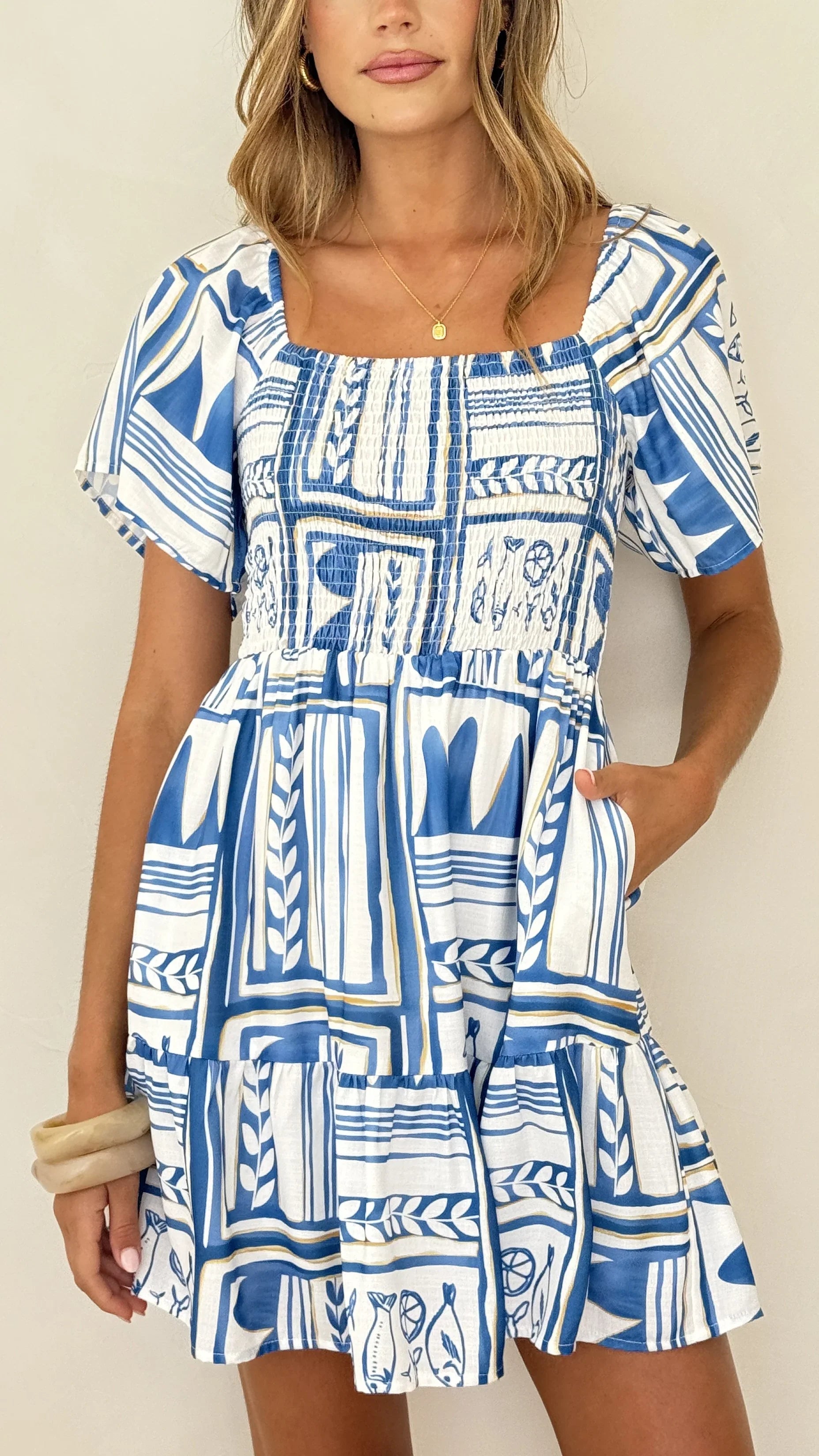 Morgan Short Sleeve Mini Dress - Coastal Escape