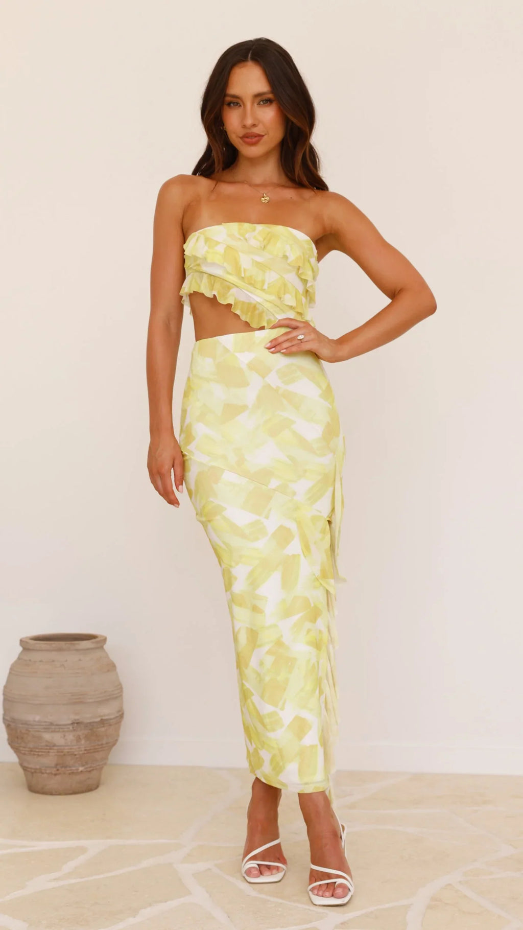 Zinnia Midi Dress - Yellow/White
