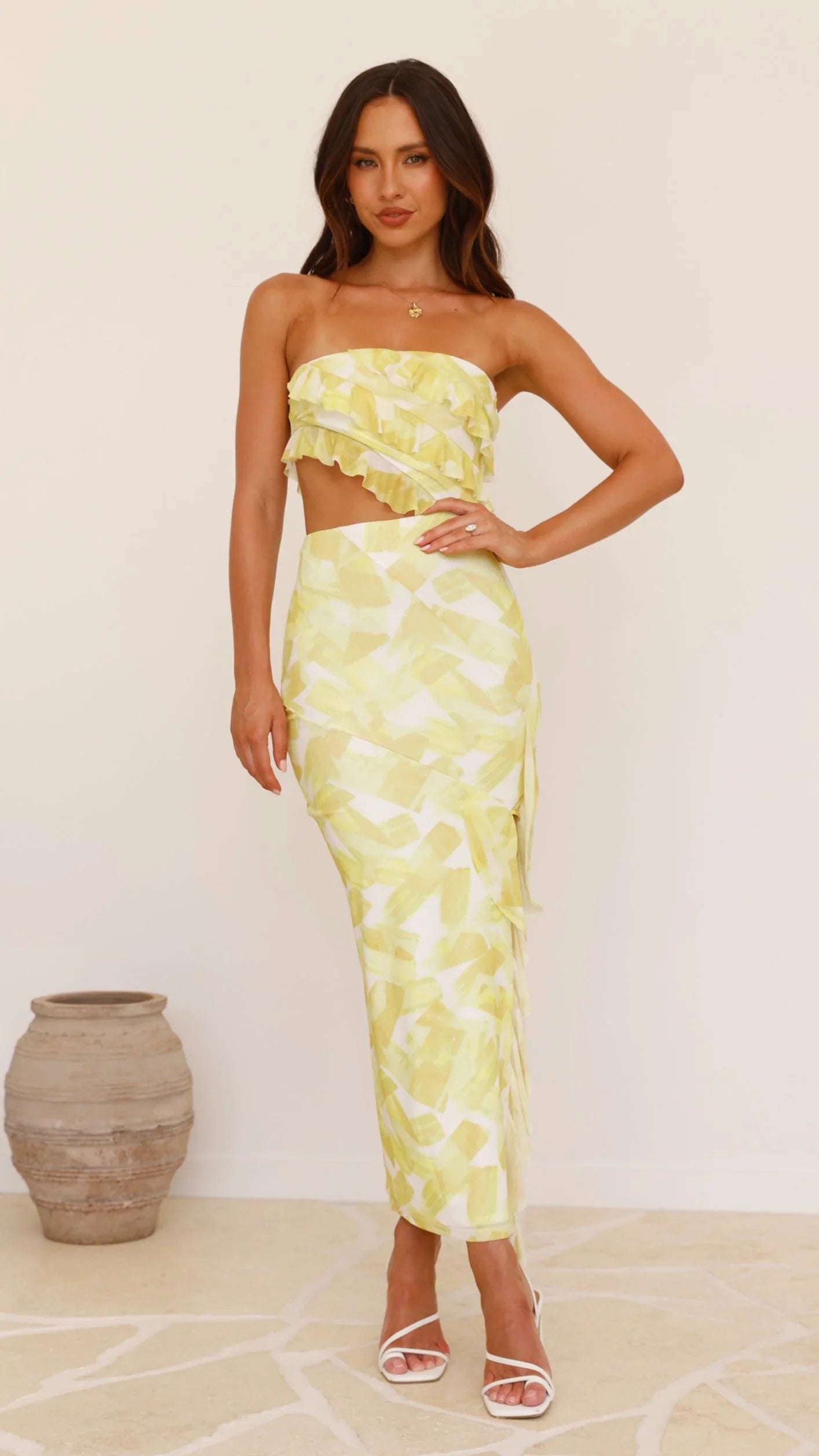 Zinnia Midi Dress - Yellow/White