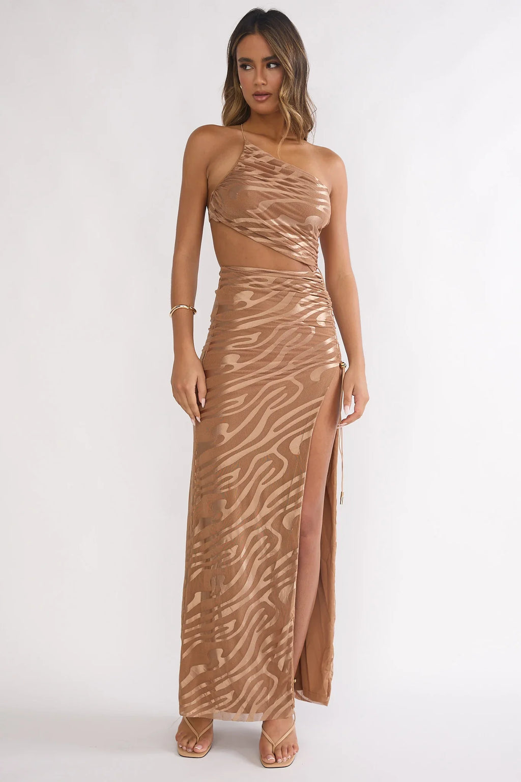 Kyma One-Shoulder Cut-Out Maxi Dress Mocha