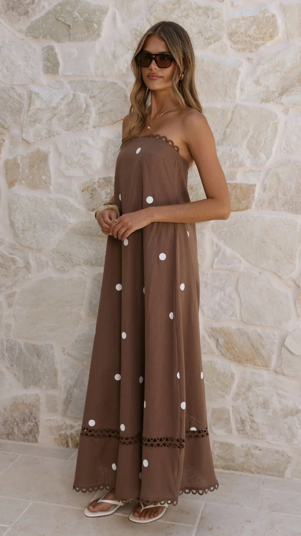 Sandra Maxi Dress - Chocolate/White Polka
