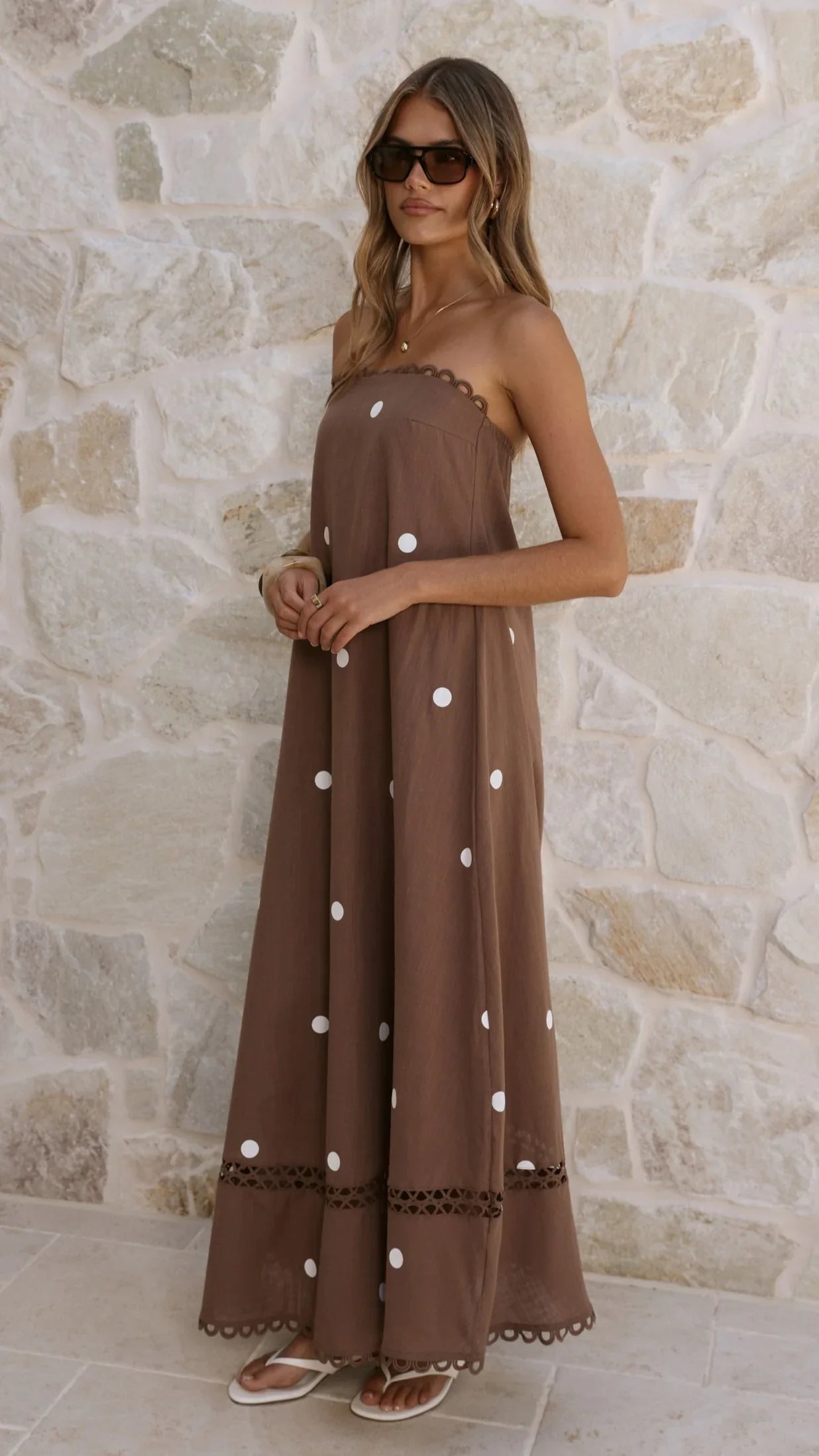 Sandra Maxi Dress - Chocolate/White Polka