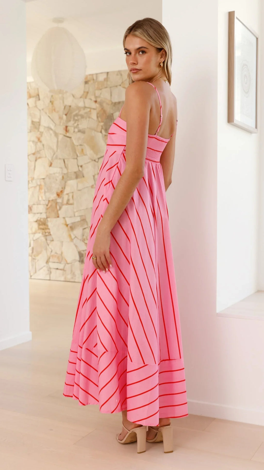 Kaethe Maxi Dress - Pink / Red Stripe