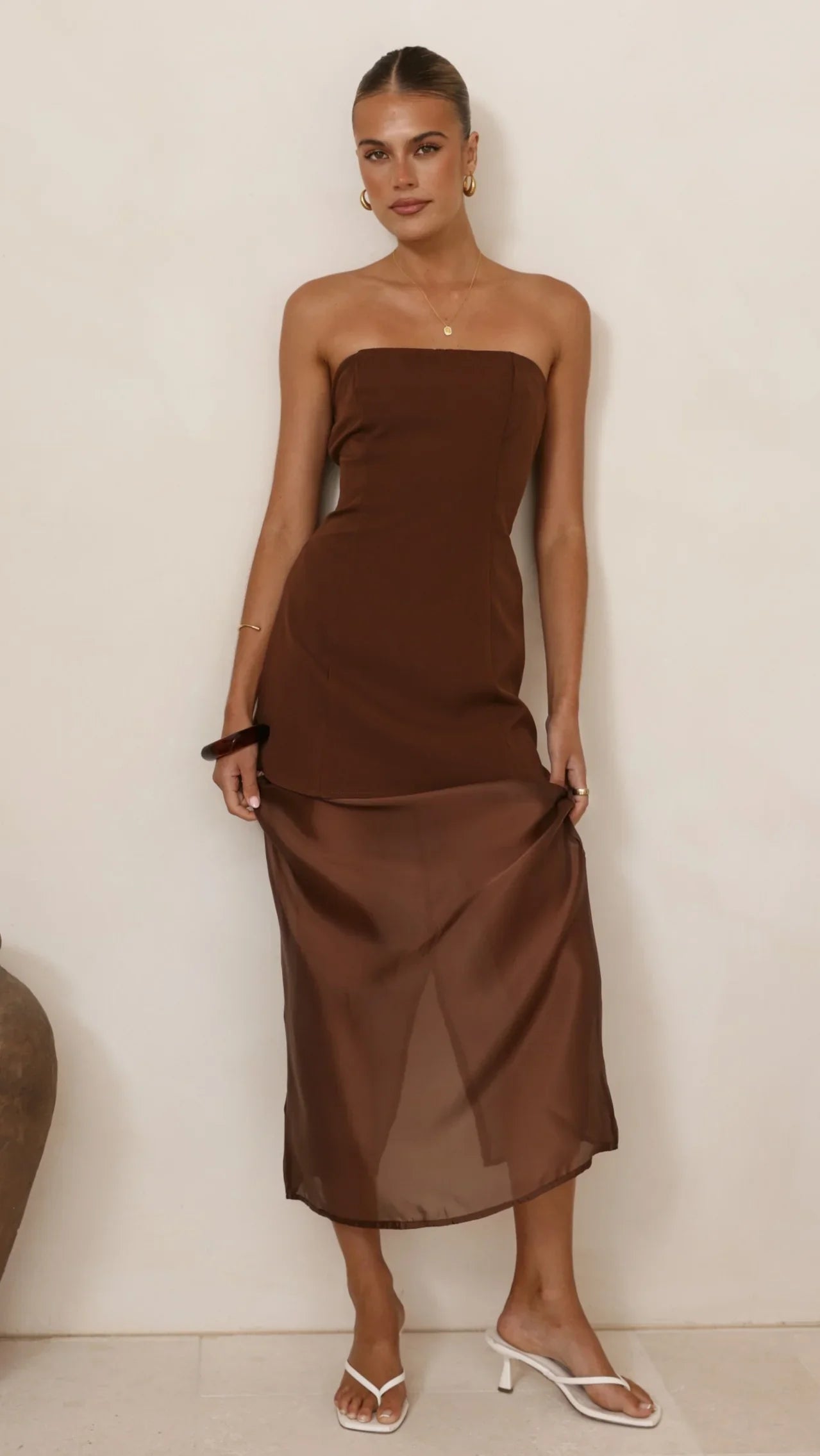 Kimora Strapless Mini Dress & Organza Skirt Set - Chocolate