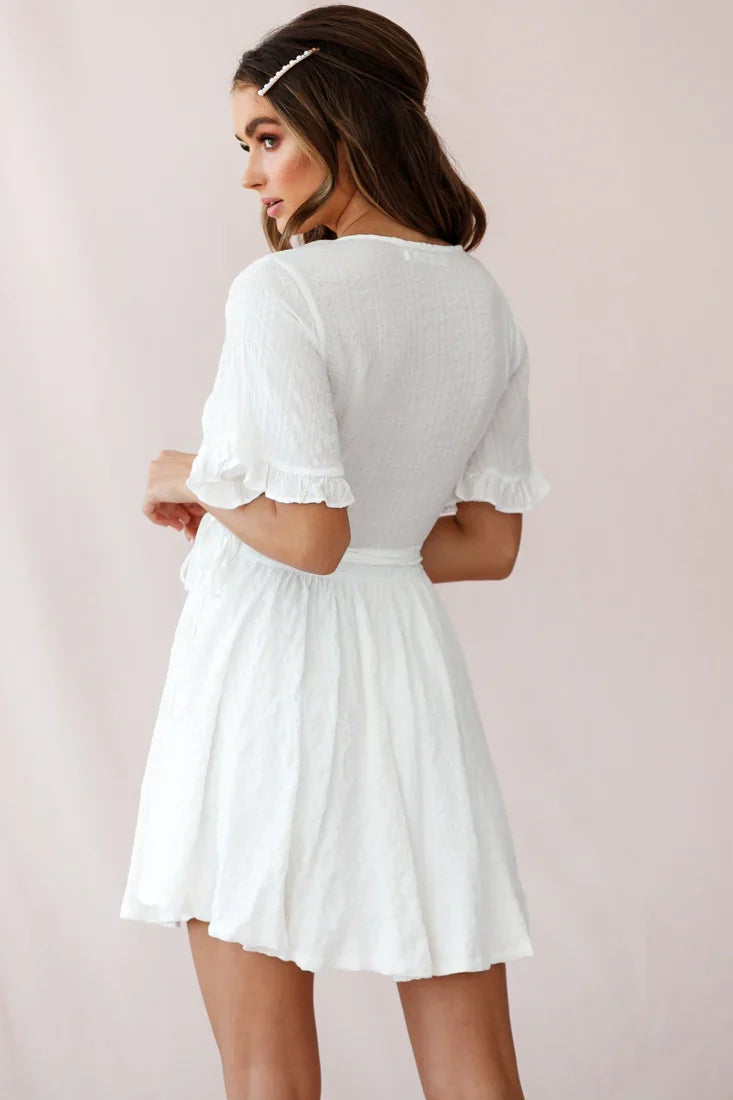 Cara Frill Trim Wrap Dress White