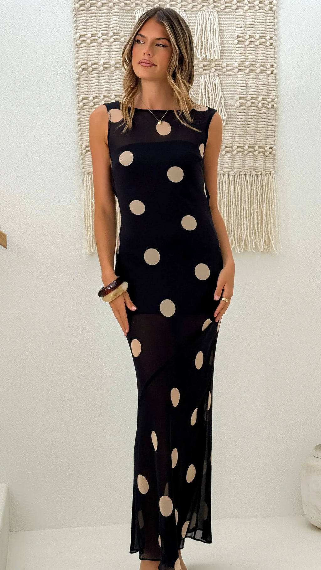 Beverly Maxi Dress - Black/Cream Polka Dot
