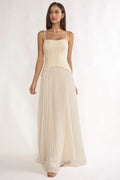 Cambridge Accordion Pleat Corset Dress Cream