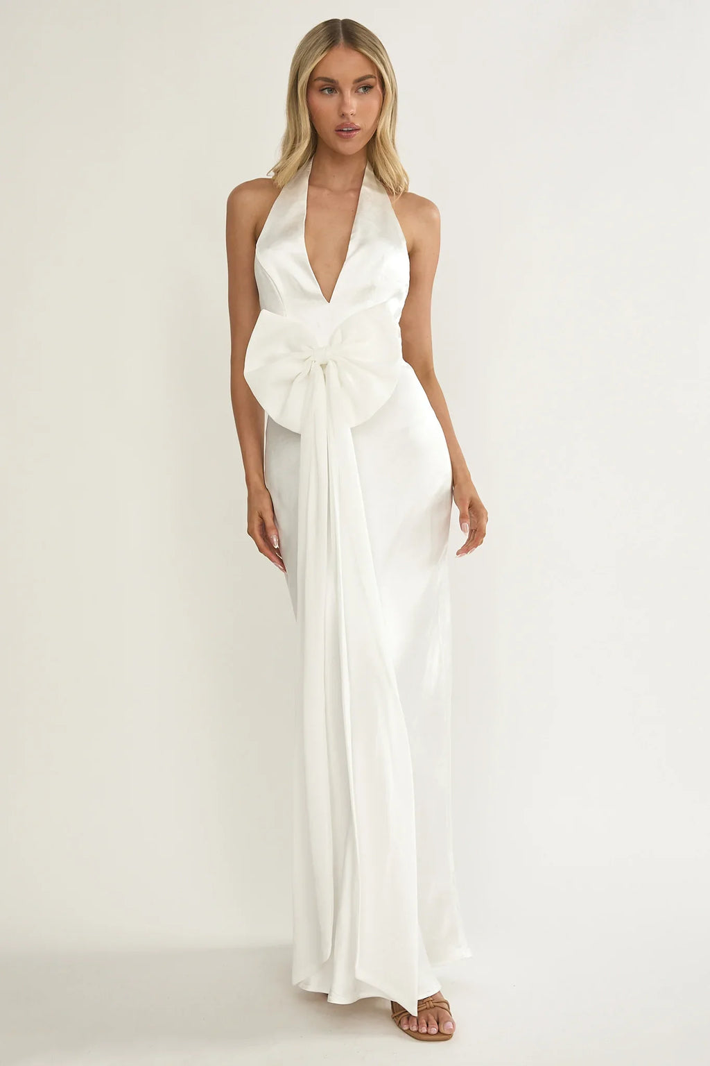 Ophelina Oversized Bow Halter Dress White
