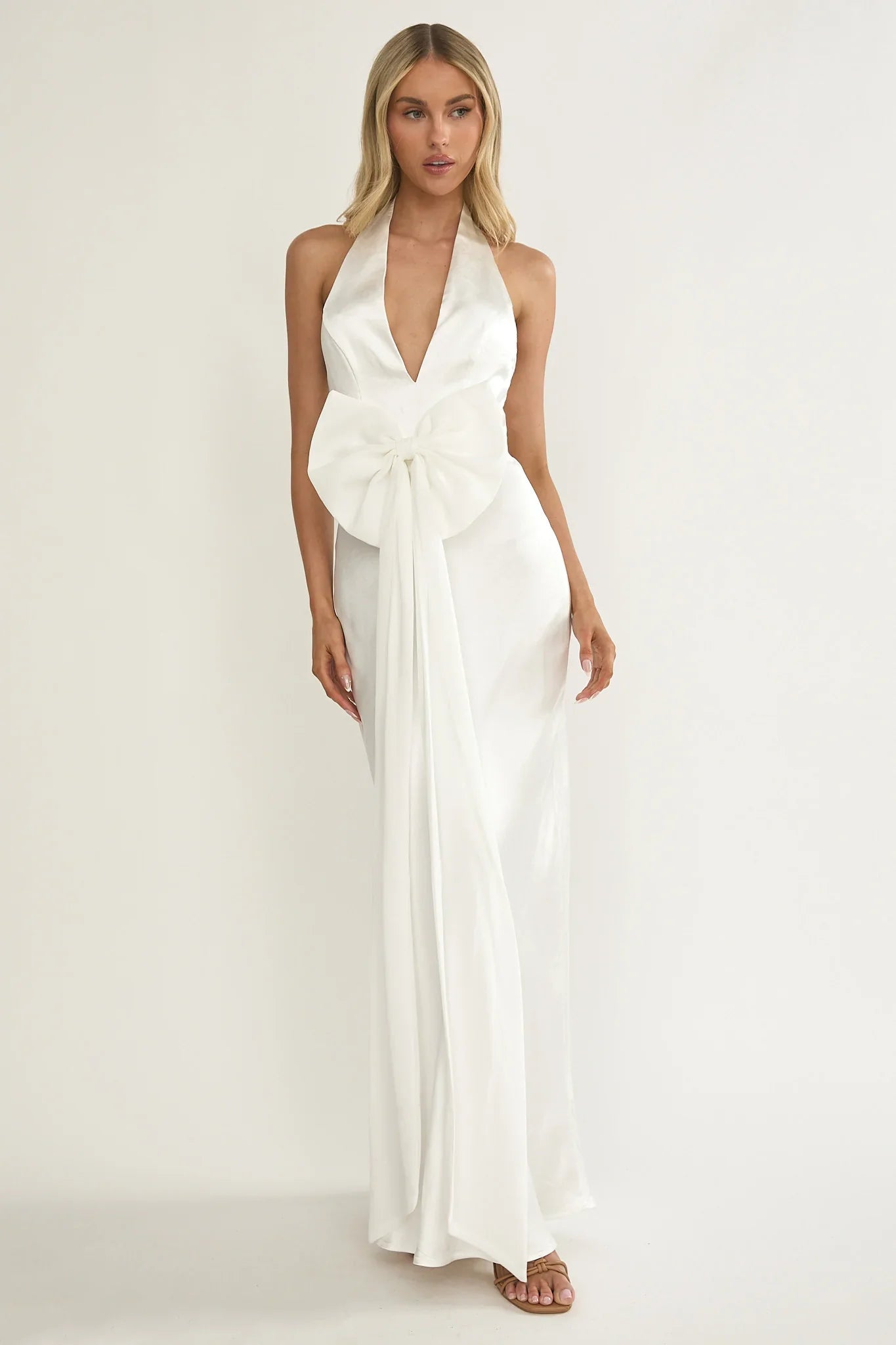 Ophelina Oversized Bow Halter Dress White