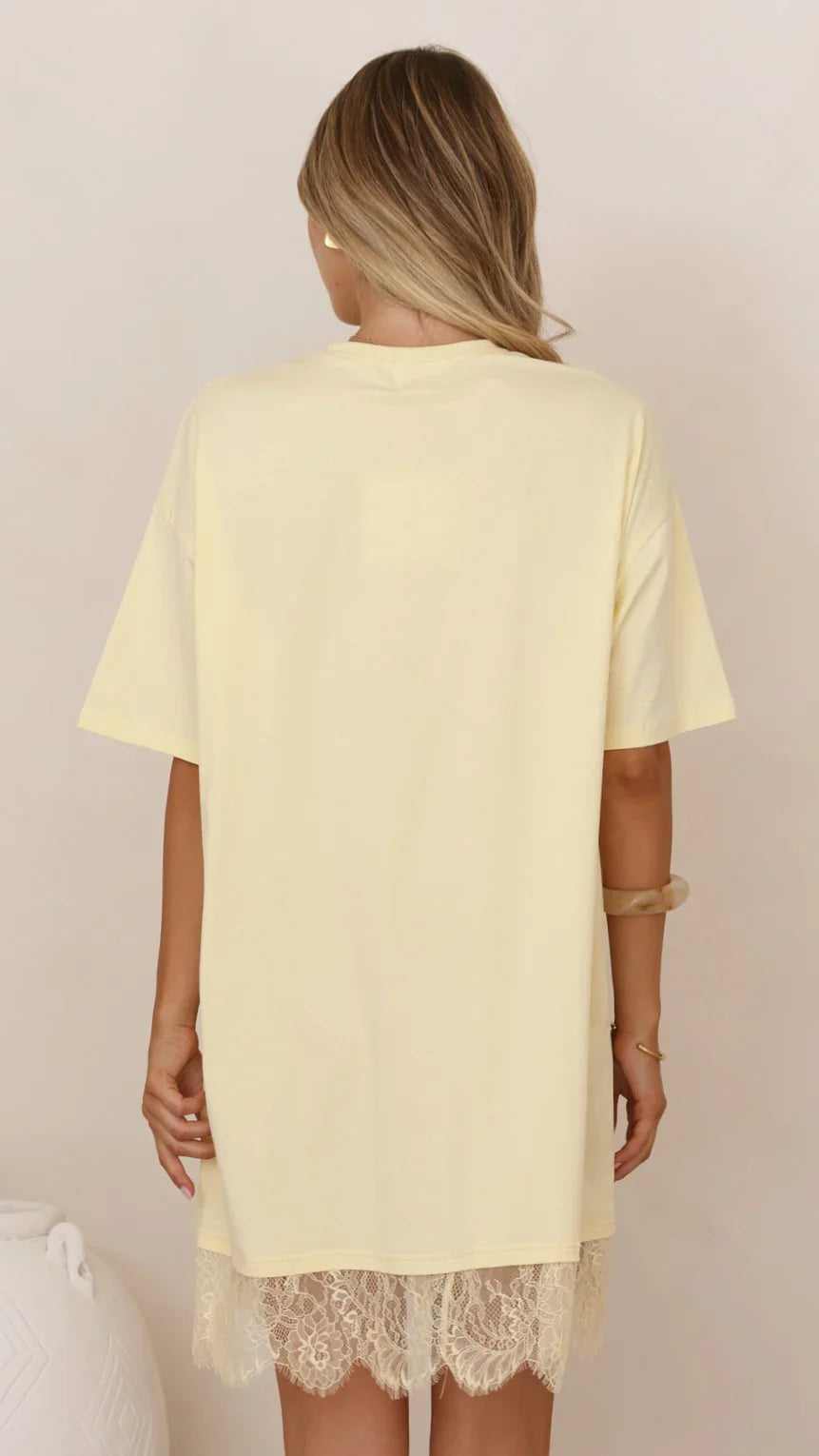 Saya T Shirt Lace Mini Dress - Yellow