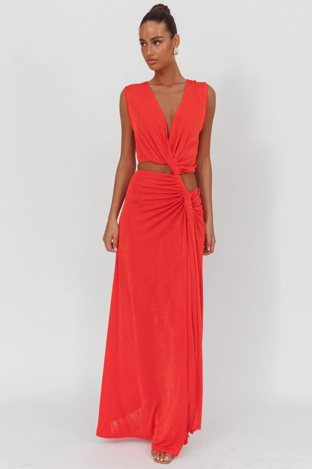 Mimosa Twist Waist Maxi Dress Coral