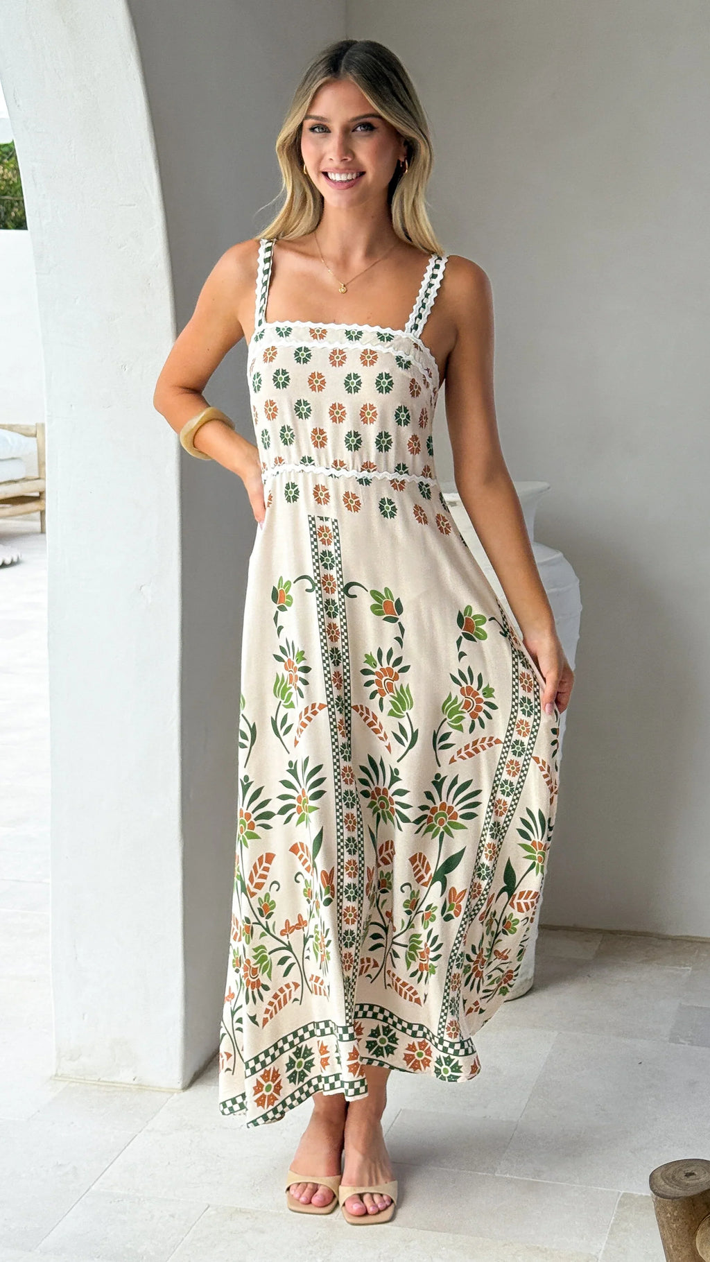 Michaela Maxi Dress - Green Floral
